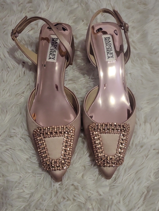 Badgley Mischka Shoes - Badgley Mischka Rose Gold Crystal-Embellished Pointed Slingbacks